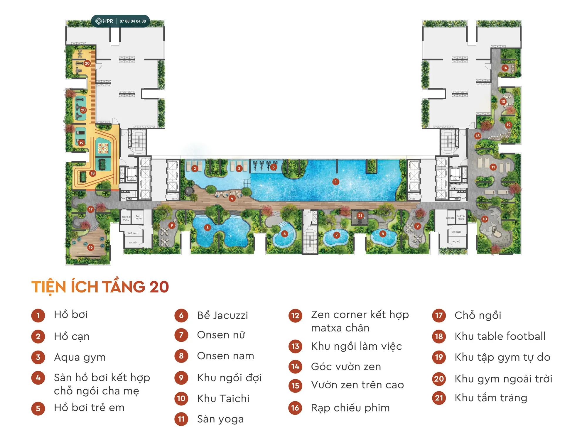 Monrei Saigon Onsen棟20階の共用施設平面図