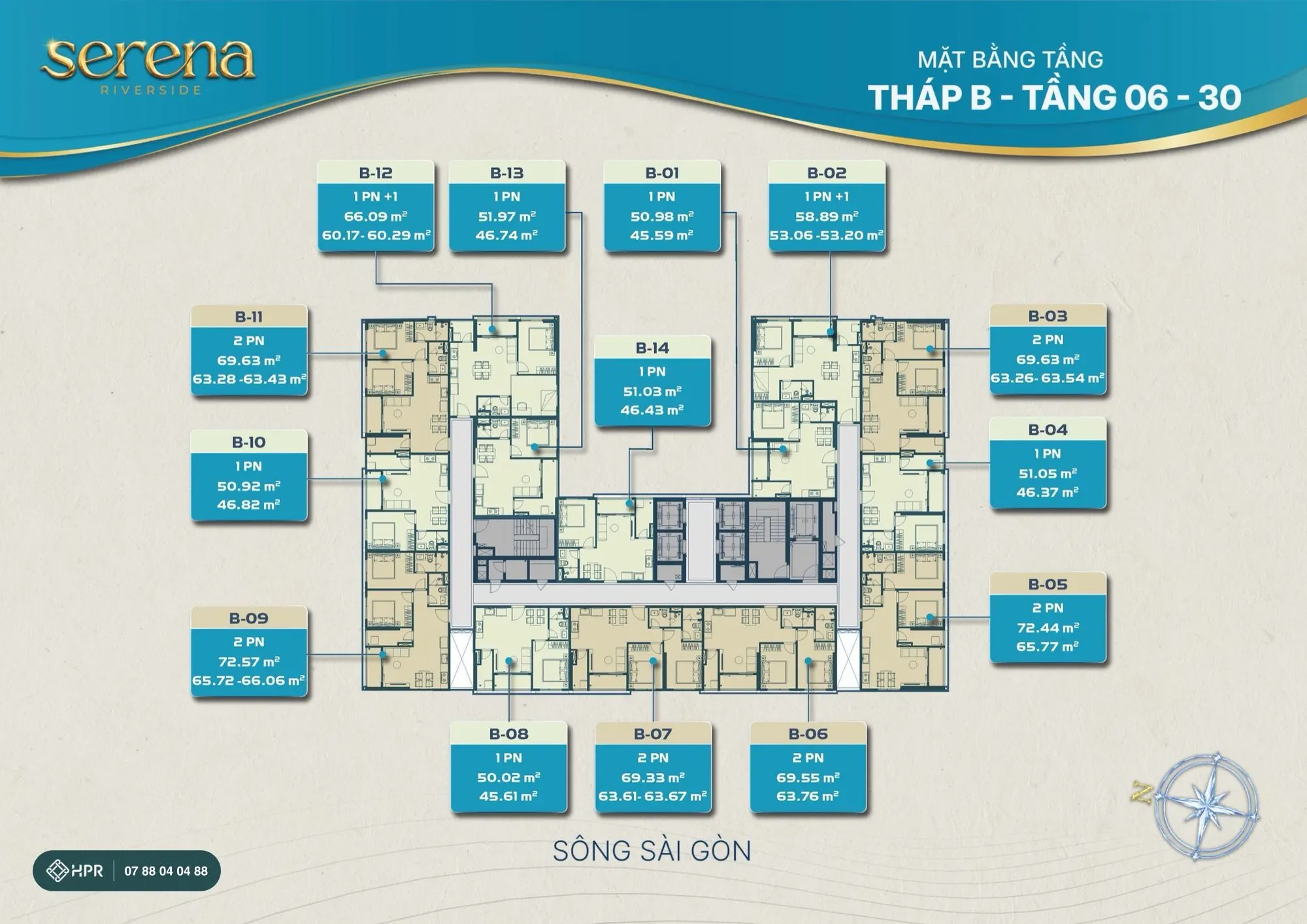 Mặt bằng tháp B tầng 6–30 Serena Riverside
