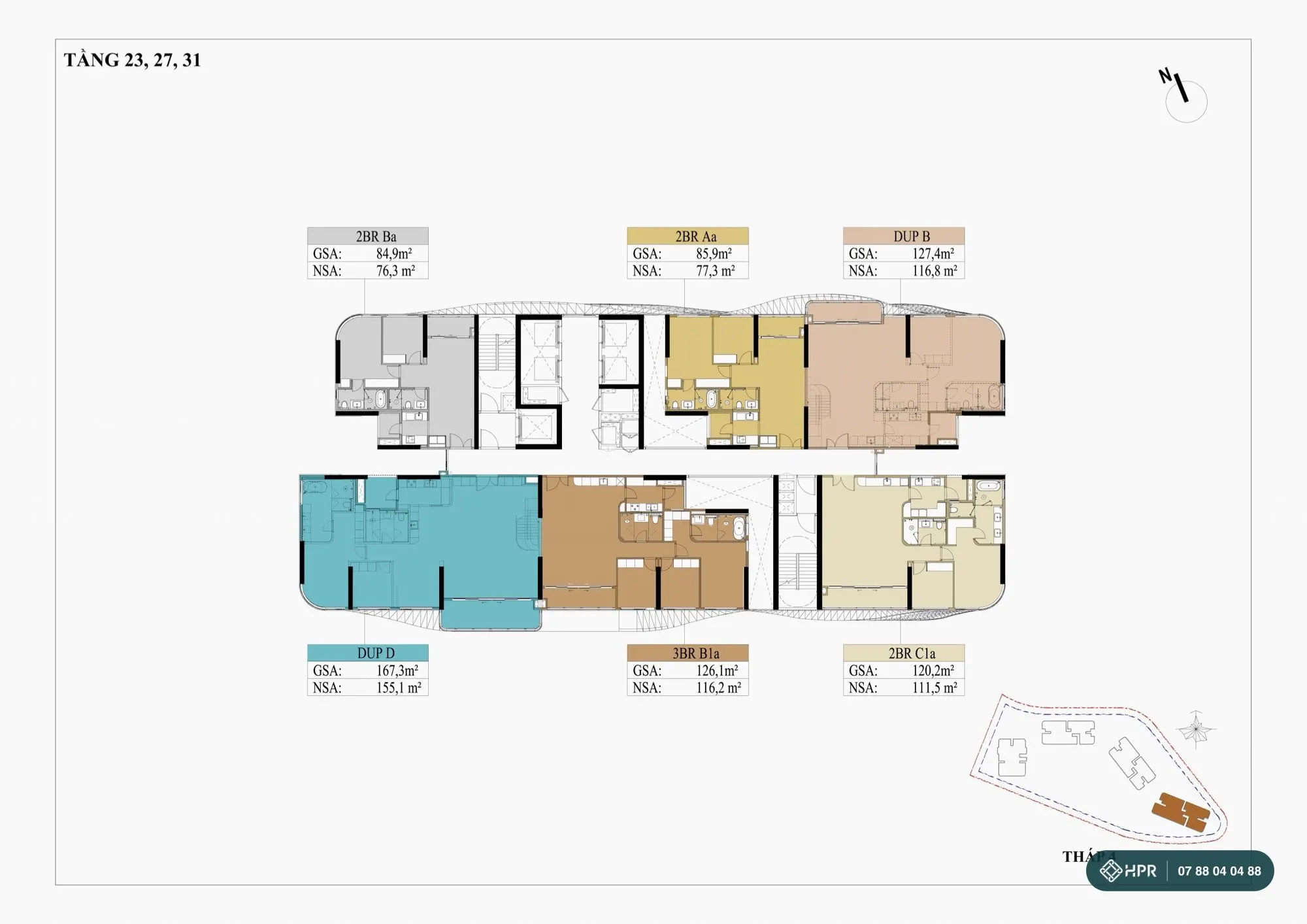 デュプレックス住戸を含むPalm River T4棟23・27・31階の平面図
