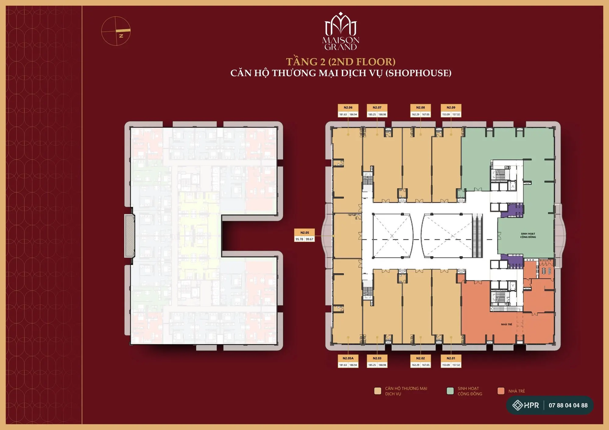 План 2-го этажа с шопхаусами Maison Grand Phú Mỹ