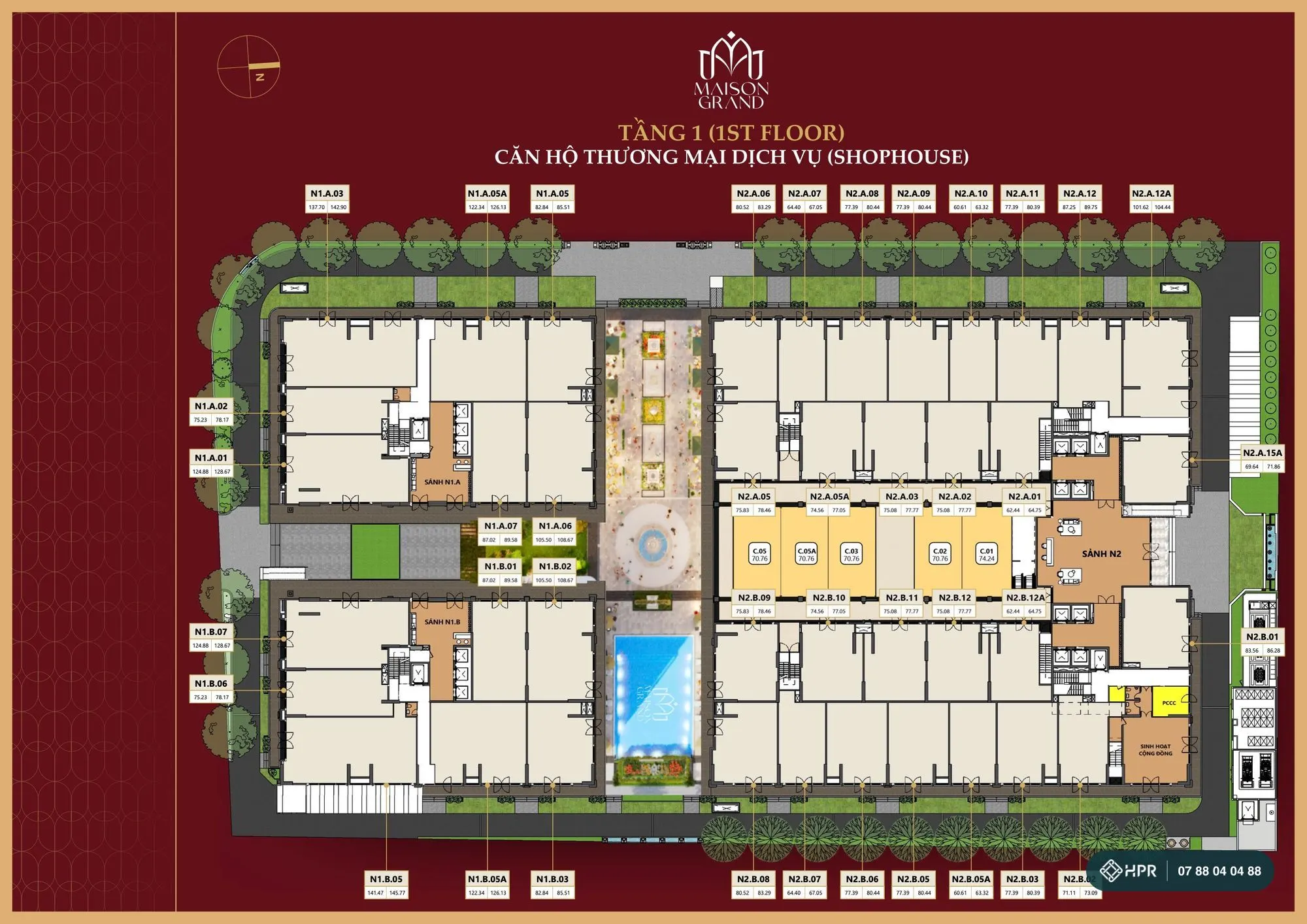 План 1-го этажа с шопхаусами Maison Grand Phú Mỹ