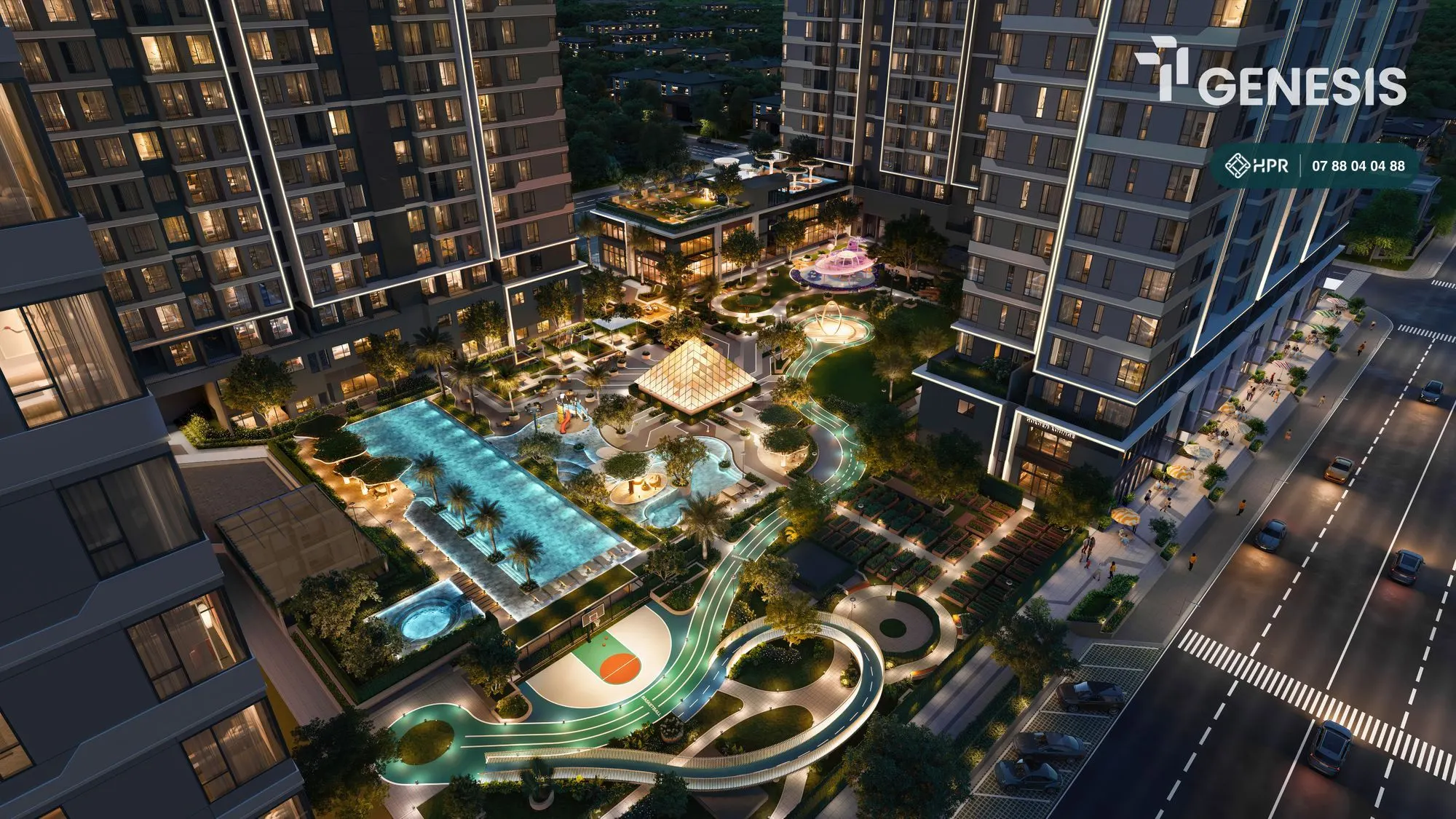 夜のTT Genesis敷地内共用施設