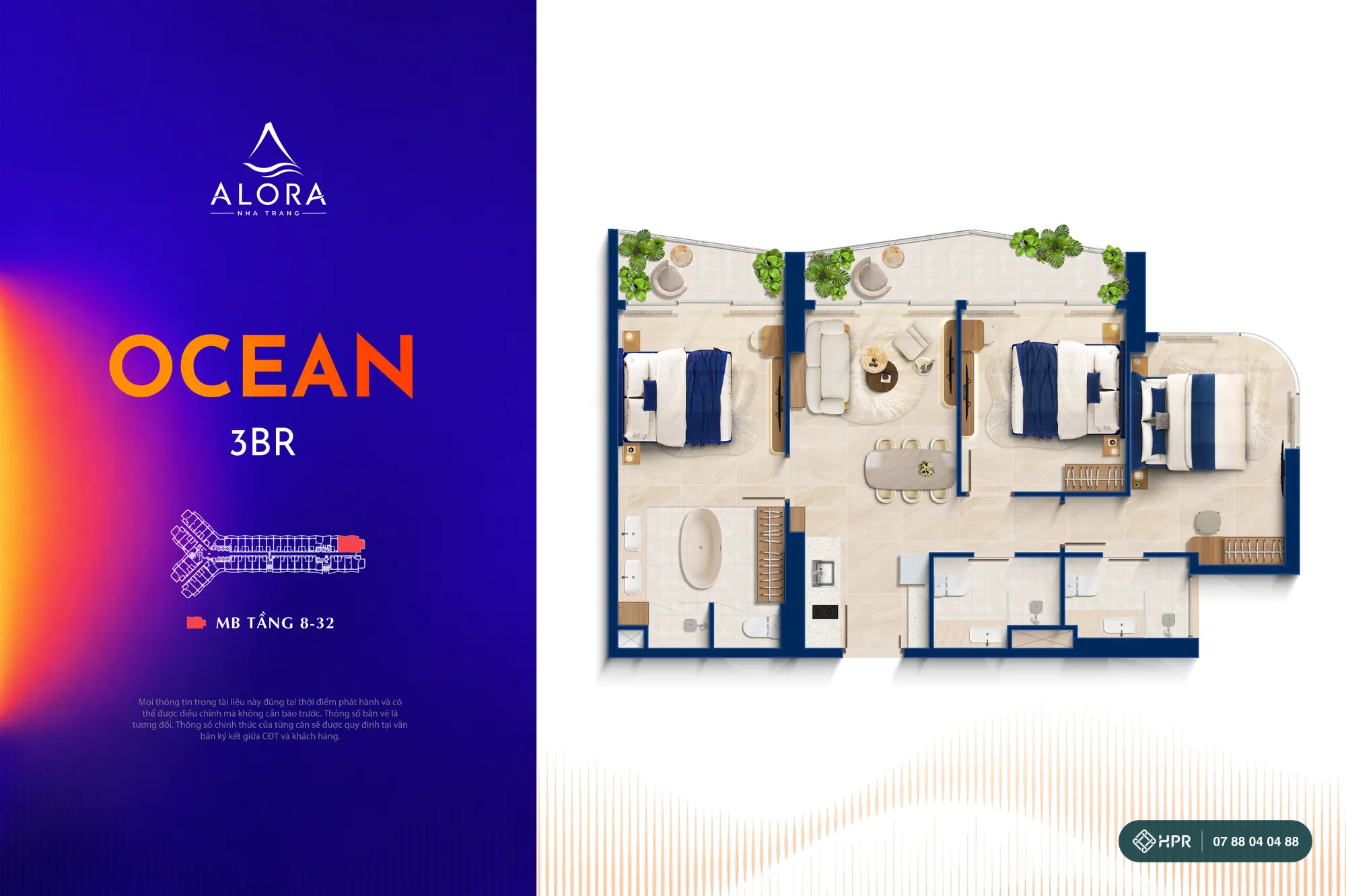 Alora Nha Trangの3ベッドルーム Oceanタイプ間取り
