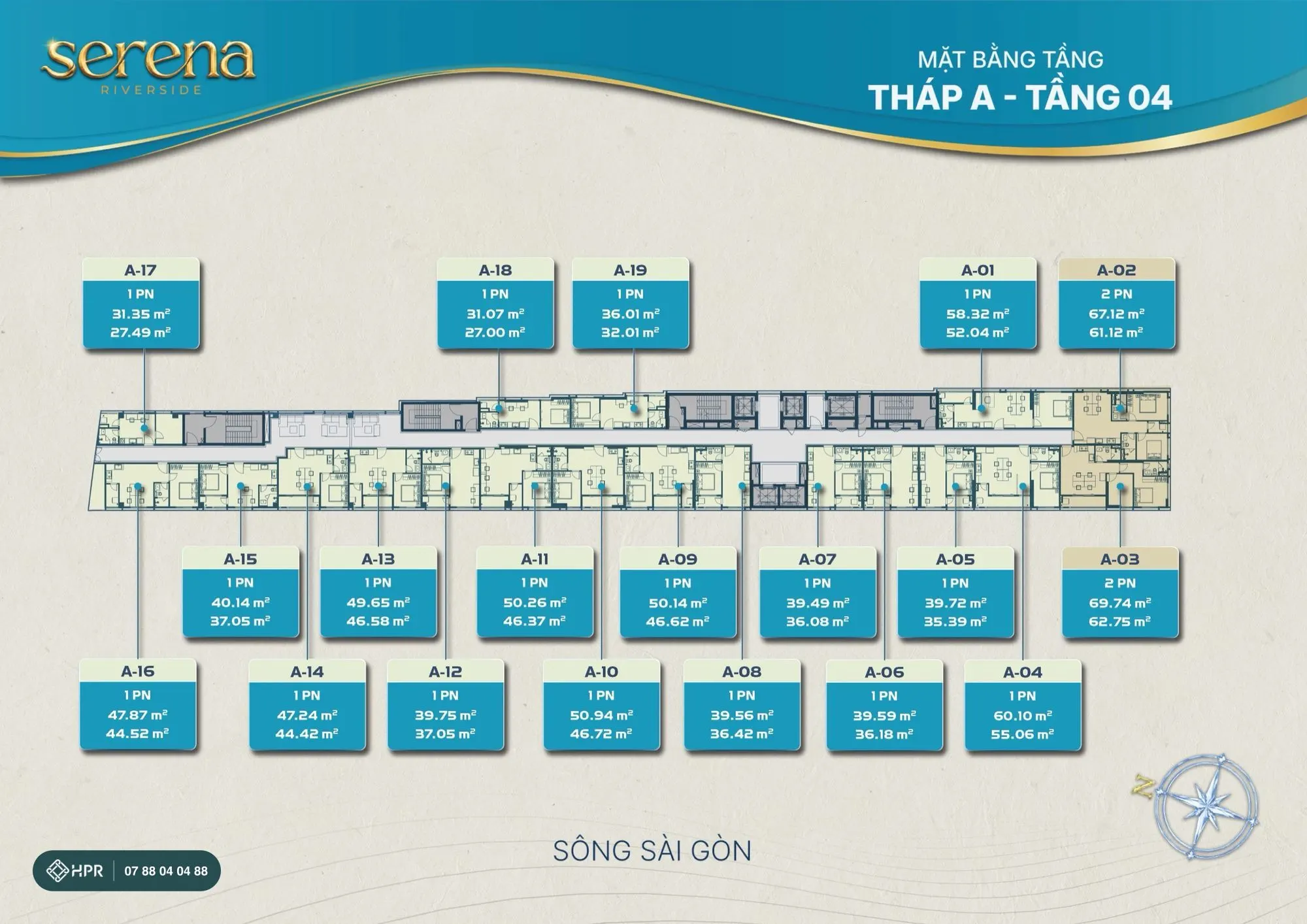 Mặt bằng tháp A tầng 4 Serena Riverside