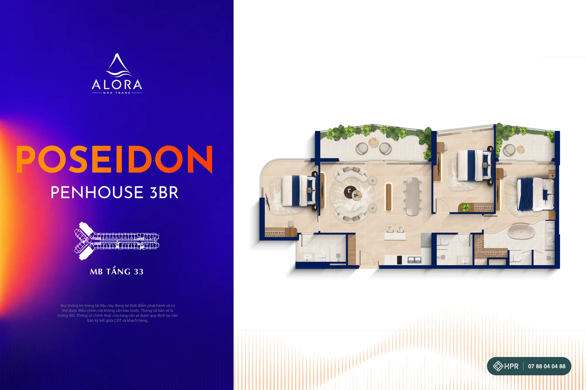 Alora Nha Trangのペントハウス 3ベッドルーム Poseidonタイプ間取り