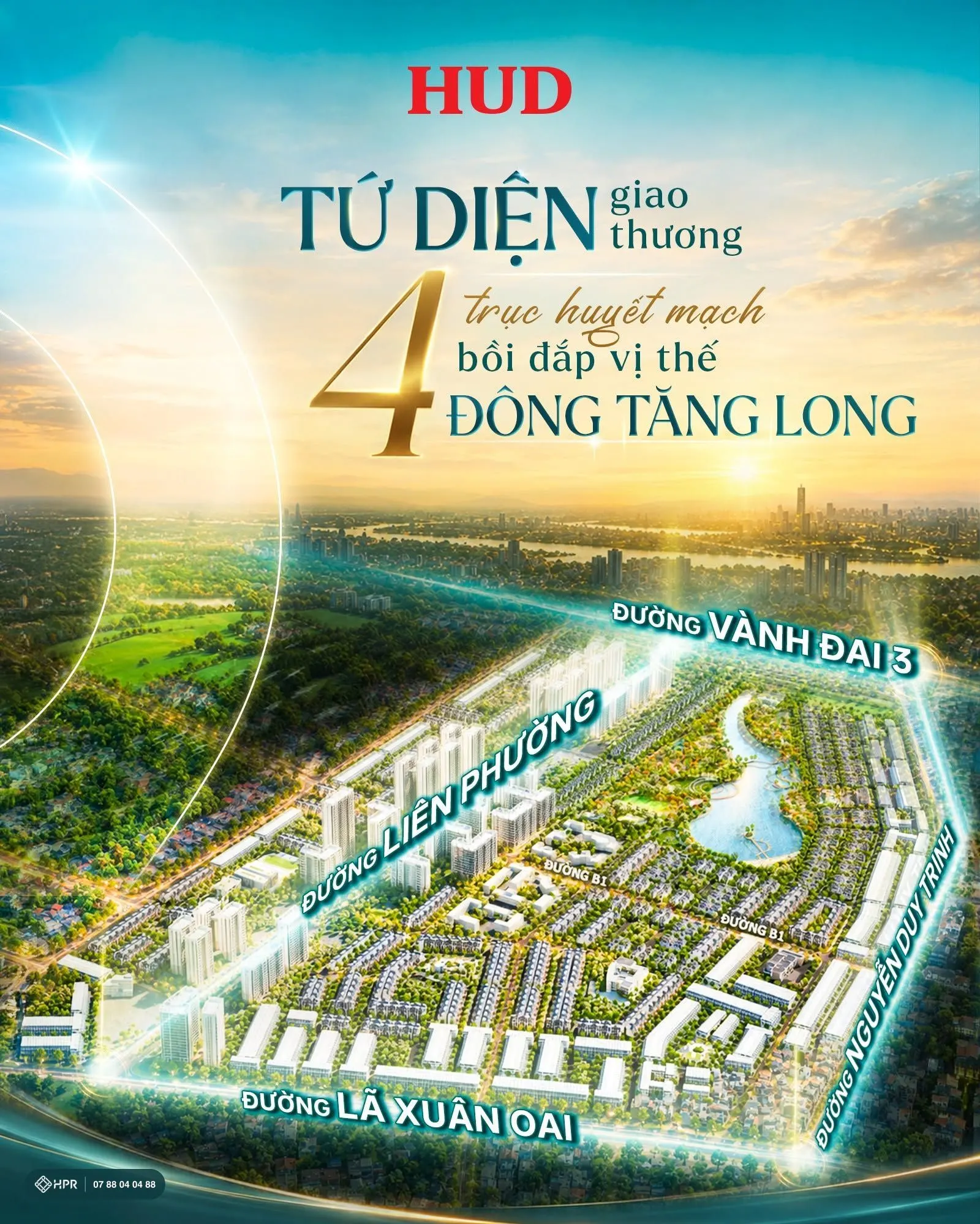 Sơ đồ 4 trục giao thông bao quanh khu đô thị mới Đông Tăng Long — Vành đai 3, Liên Phường, Lã Xuân Oai, Nguyễn Duy Trinh