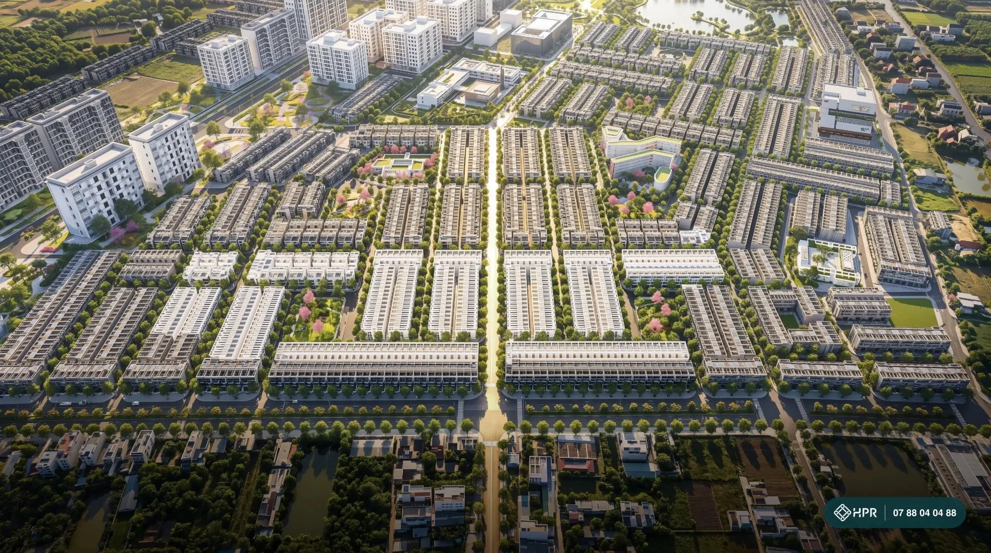 Phối cảnh các dãy nhà thấp tầng dọc trục đường chính khu đô thị mới Đông Tăng Long