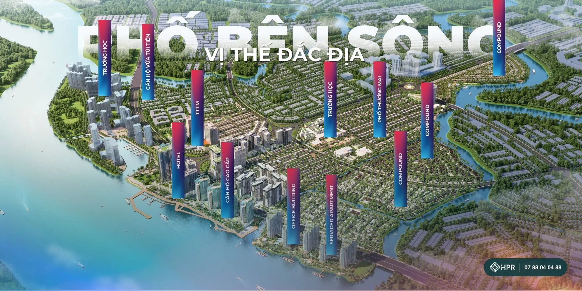 Phối cảnh tổng thể Izumi City bên sông Đồng Nai với các khu chức năng