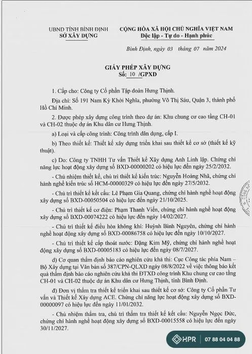 Giấy phép xây dựng Khu chung cư cao tầng CH-01 và CH-02