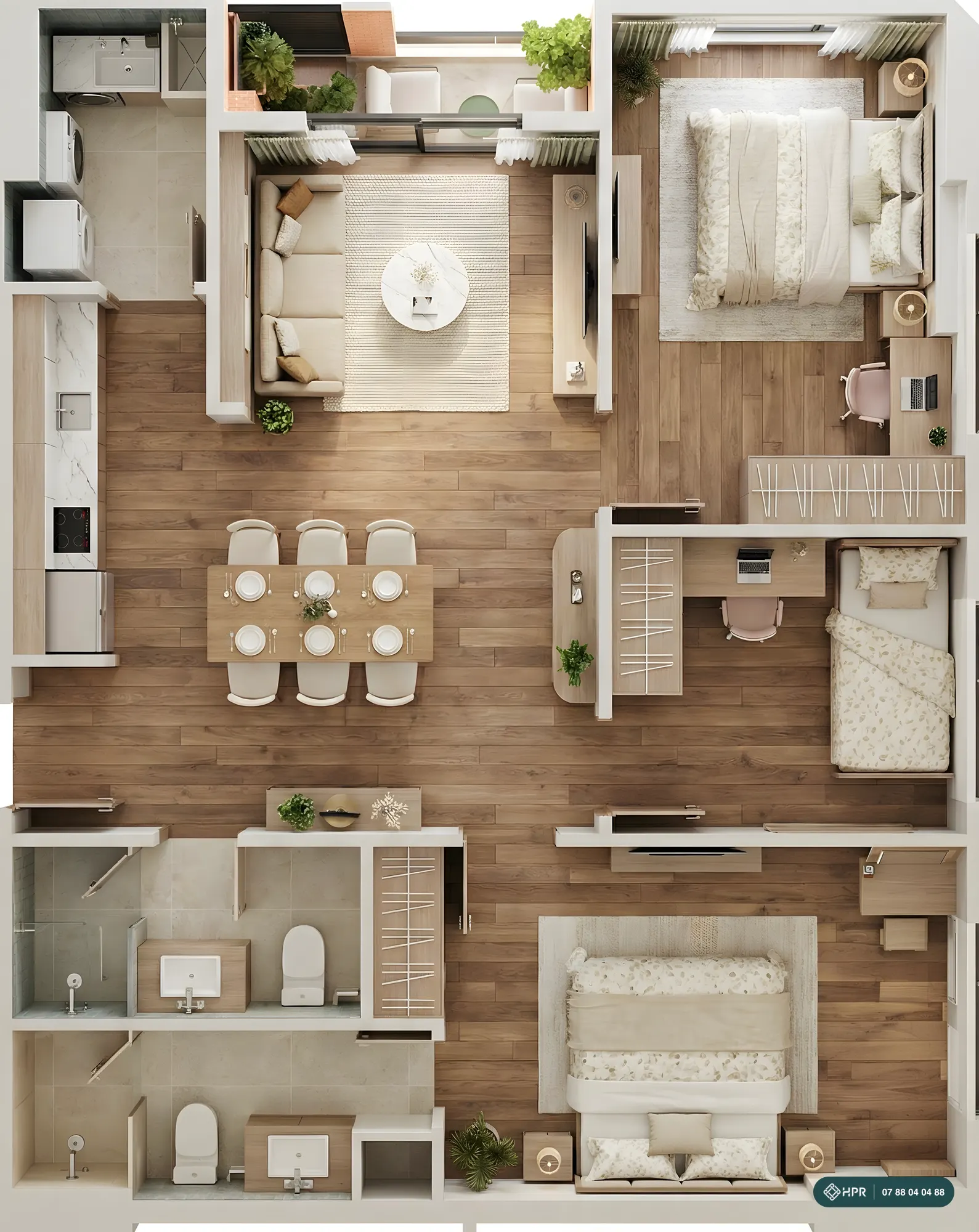 Mặt bằng nội thất căn 3 phòng ngủ Luvista Quy Nhơn
