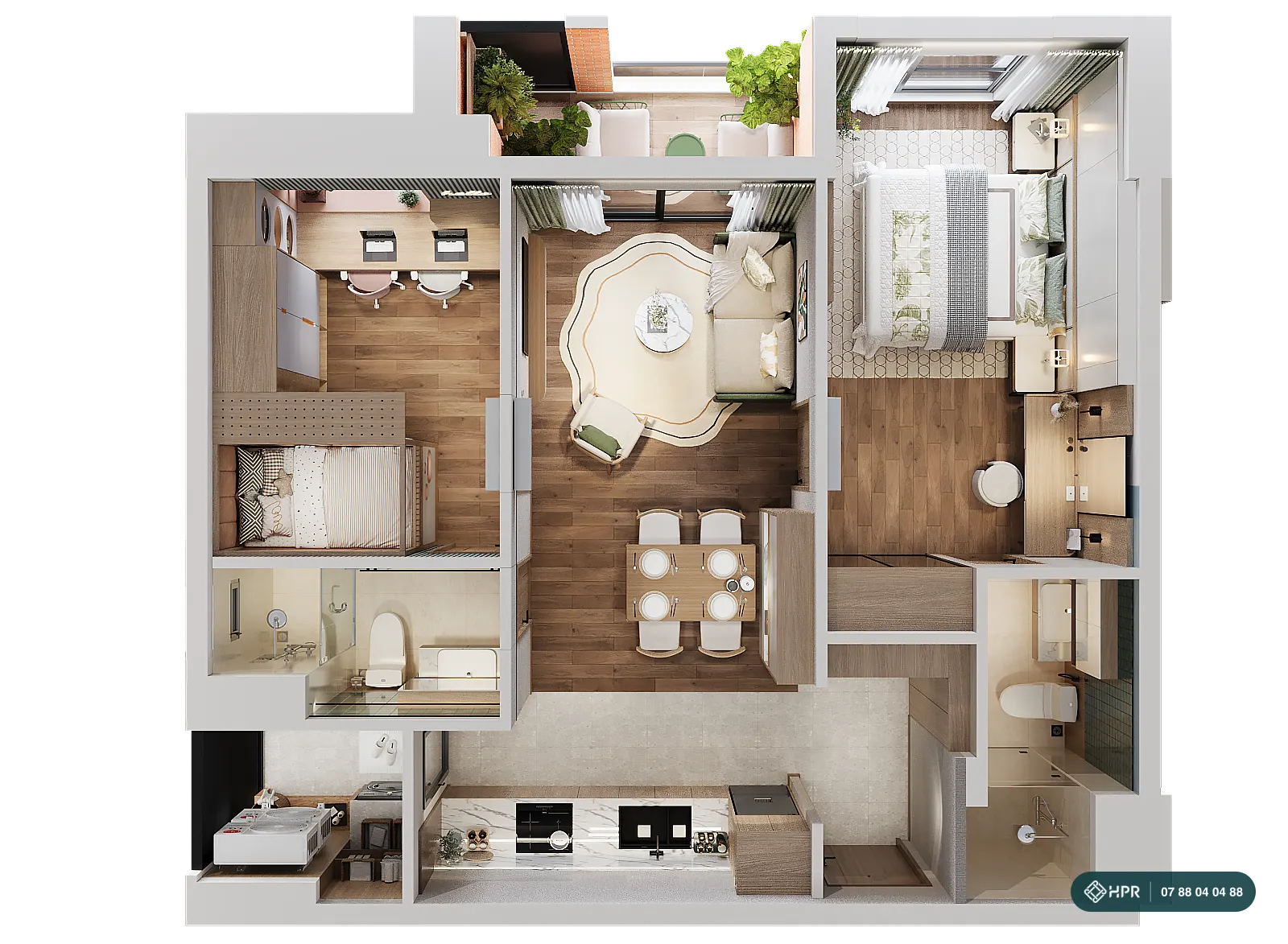 Mặt bằng nội thất căn 2 phòng ngủ Luvista Quy Nhơn