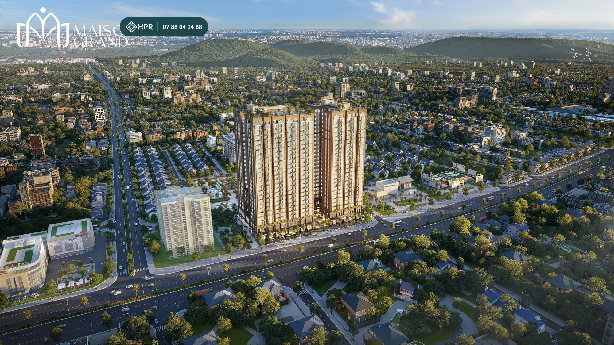 Phối cảnh Maison Grand Phú Mỹ từ trên cao giữa khu dân cư phường Phú Mỹ