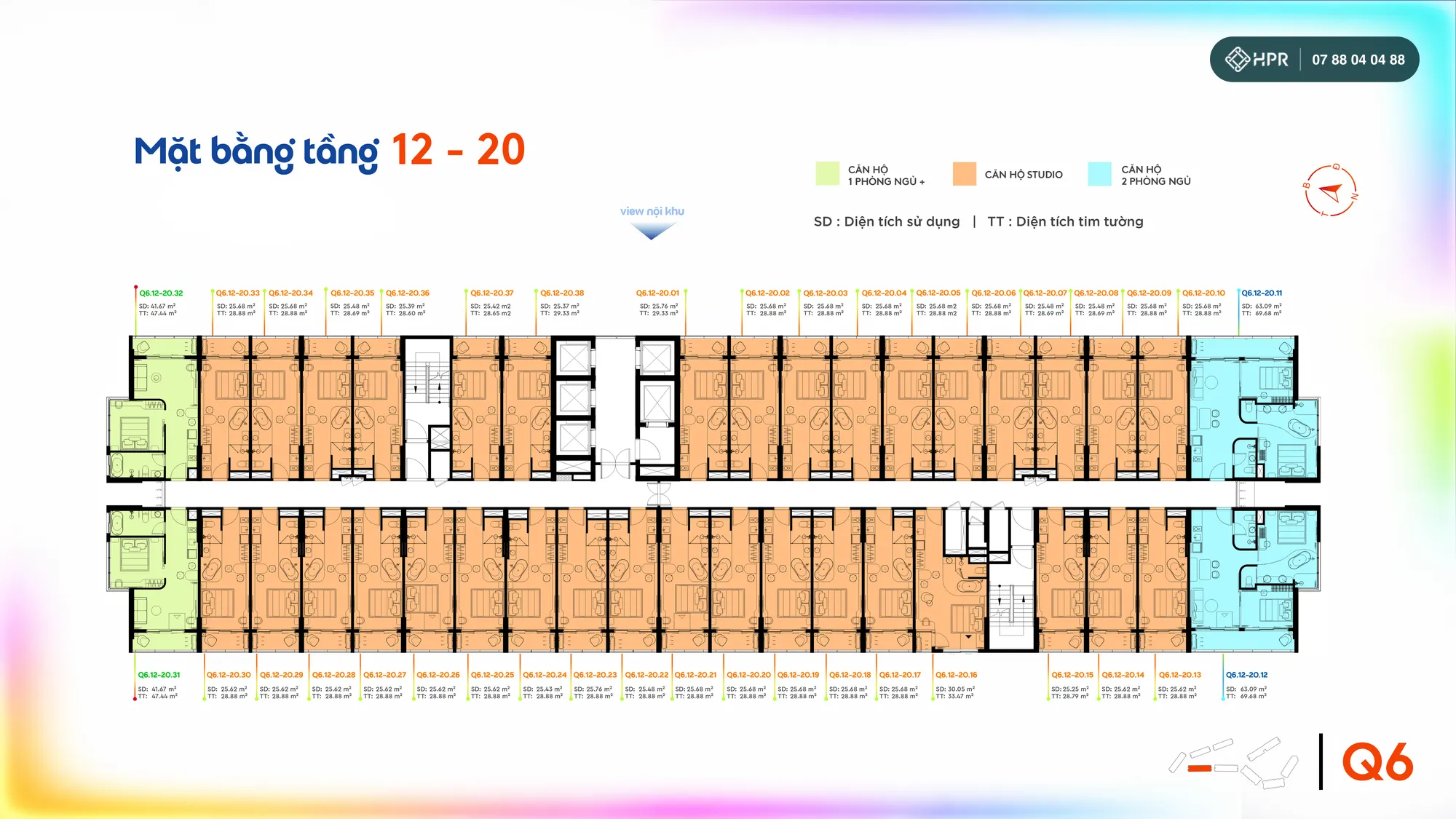 Планировка этажей 12–20 башни Q6, Qtopia Phước Hải