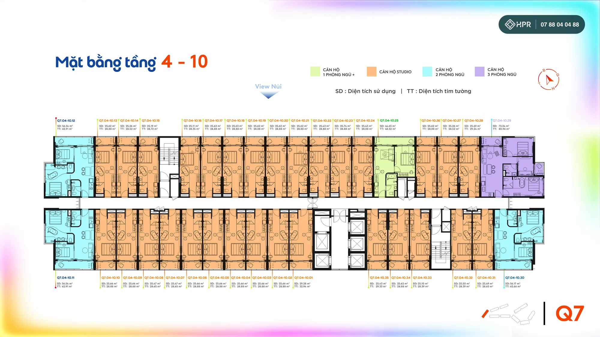 Планировка этажей 4–10 башни Q7, Qtopia Phước Hải