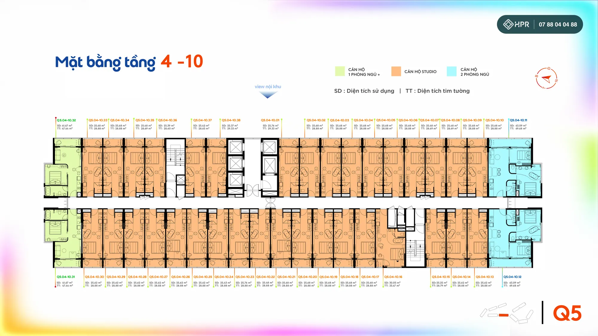 Планировка этажей 4–10 башни Q5, Qtopia Phước Hải