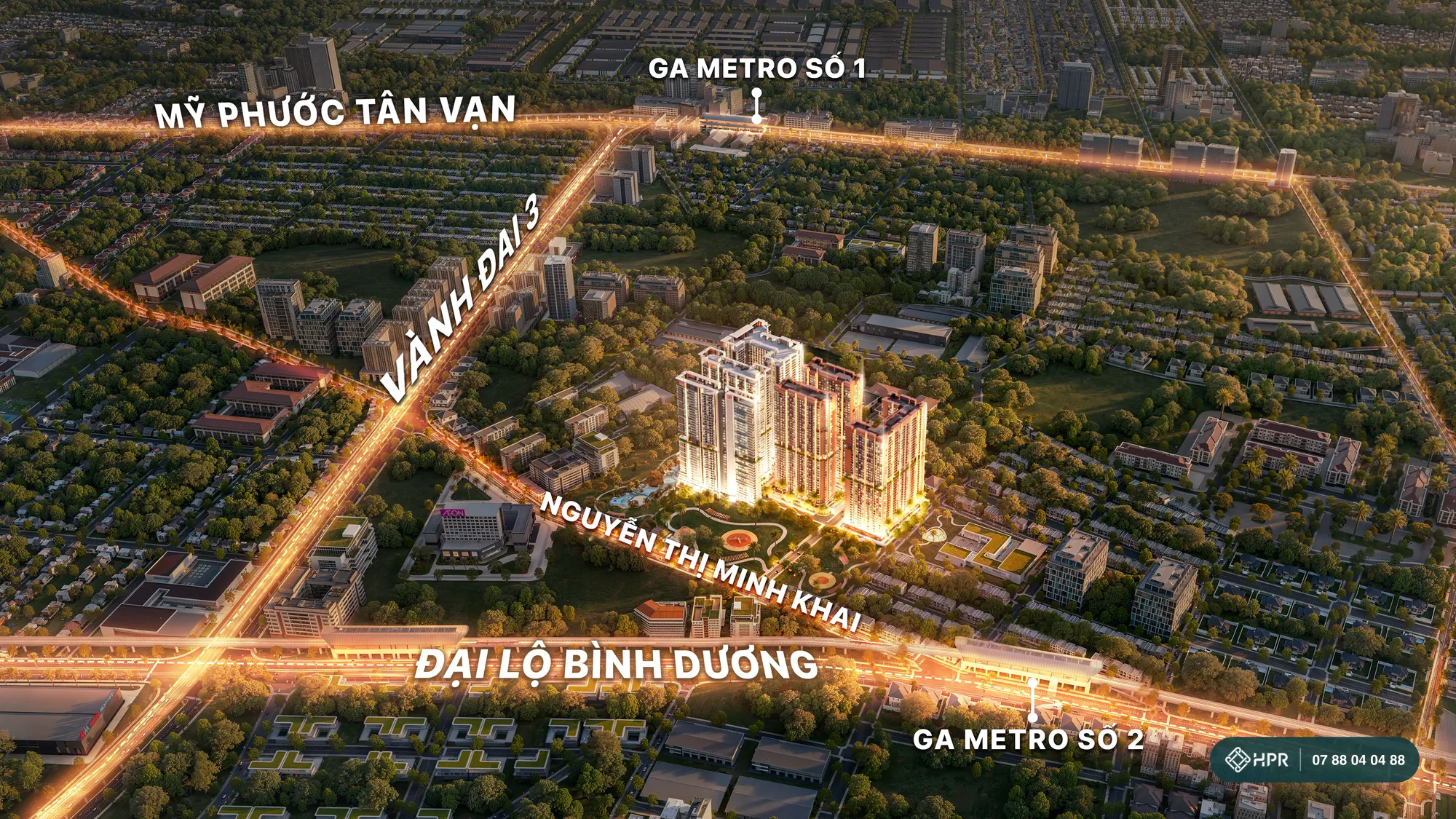 Phối cảnh khu Thuận Giao với các trục Vành đai 3, Mỹ Phước – Tân Vạn và Đại lộ Bình Dương