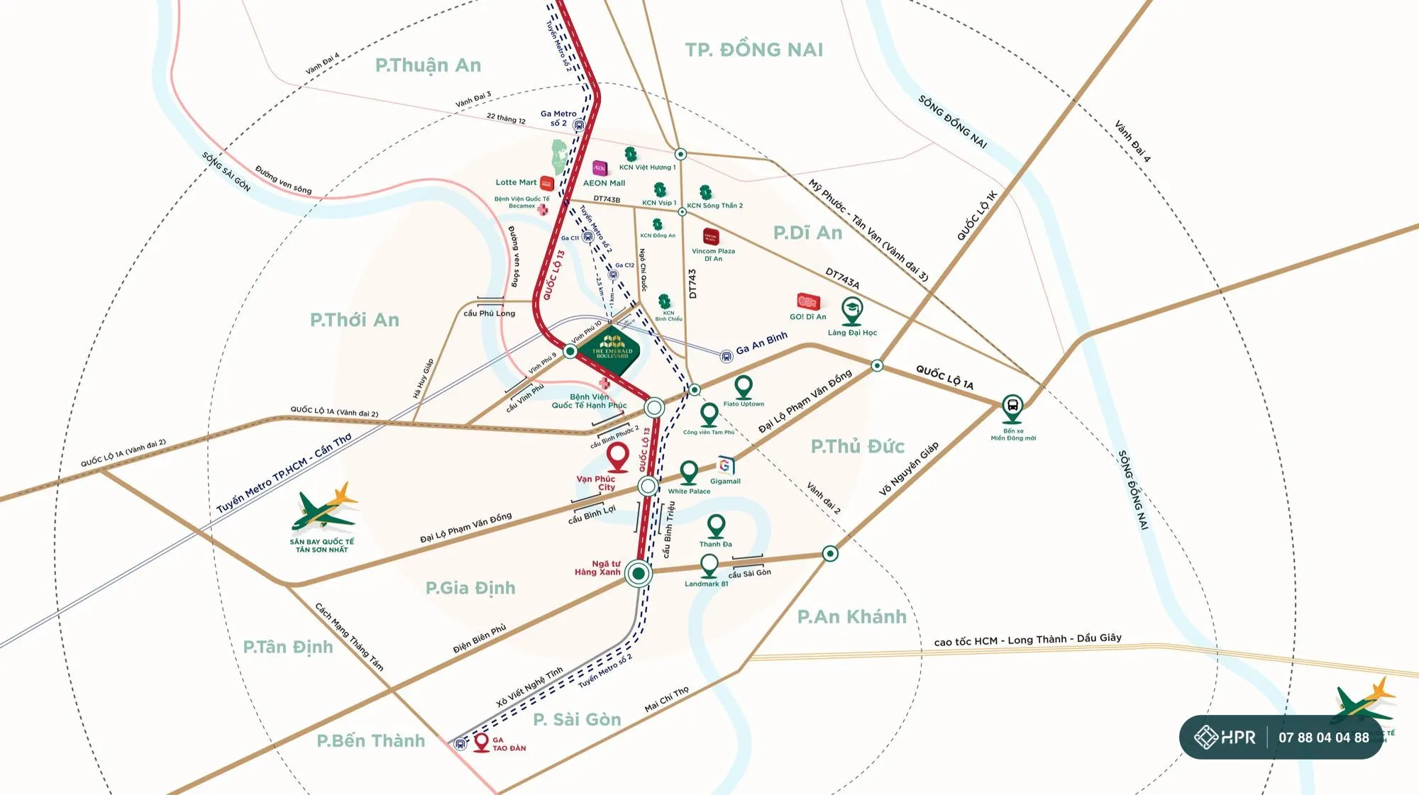 Sơ đồ kết nối khu Bình Hòa, Thuận An với Quốc lộ 13, các tuyến metro quy hoạch và trung tâm TP.HCM
